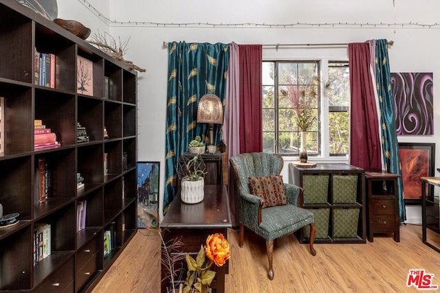 sitting room with light hardwood / wood-style flooring