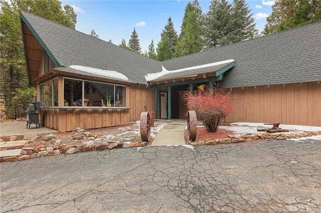31413 Overhill Dr, Running Springs, CA 92382 - view of front of property with a patio and a shingled roof