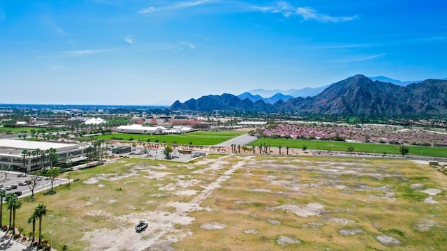 drone / aerial view featuring a mountain view