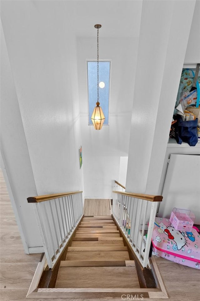 stairway featuring hardwood / wood-style floors