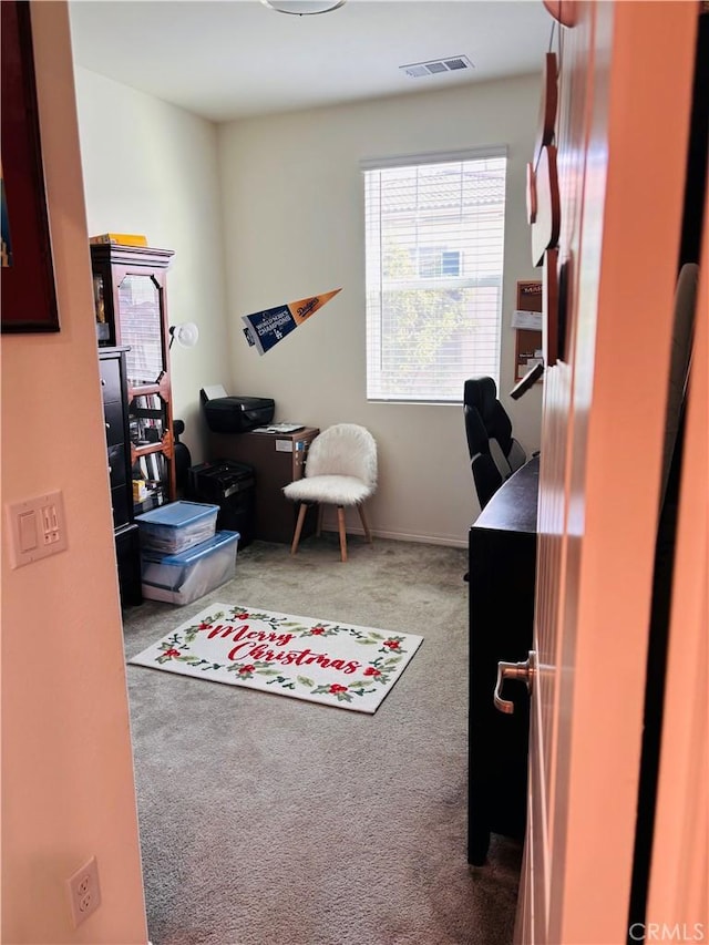 view of carpeted home office