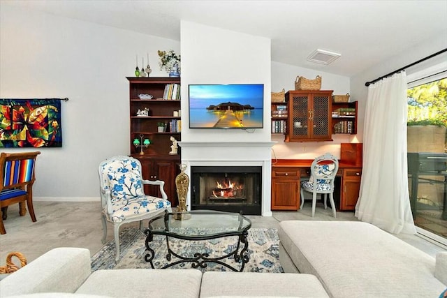 living room featuring vaulted ceiling