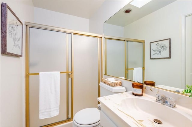8635 Falmouth Ave Unit 301, Playa Del Rey, CA 90293 - bathroom with vanity, a shower with door, and toilet