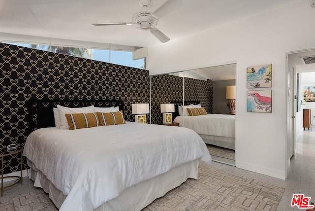 bedroom featuring ceiling fan