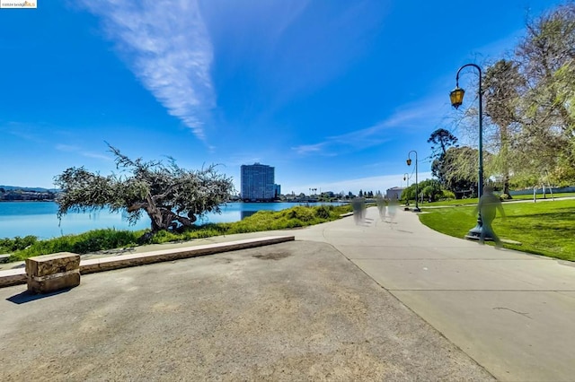 view of street featuring a water view