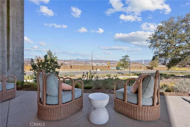 view of patio featuring a mountain view