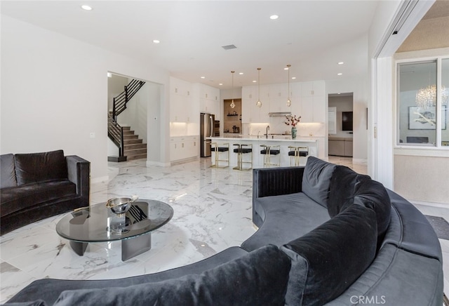 living room with sink