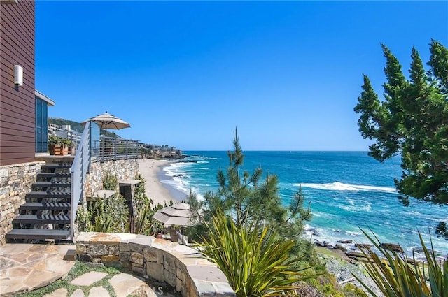 property view of water with a beach view