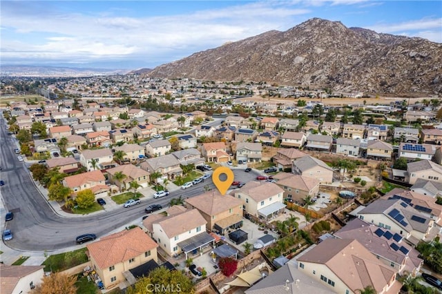 aerial view featuring a residential view and a mountain view