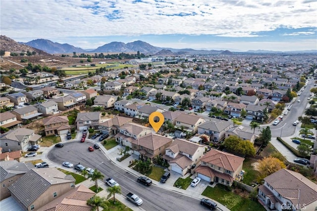 aerial view featuring a residential view and a mountain view