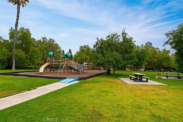 view of play area with a lawn