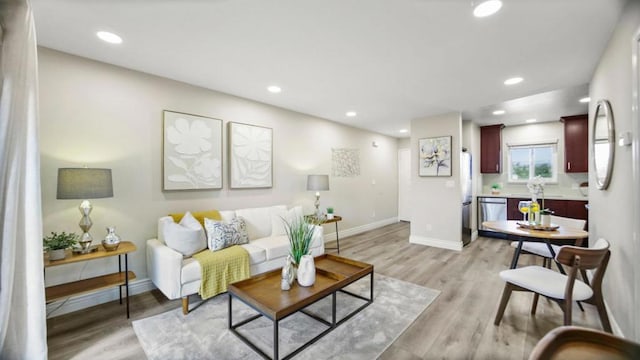 living room with light wood-type flooring