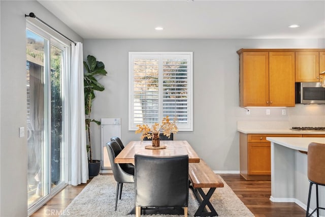 dining space with light hardwood / wood-style floors