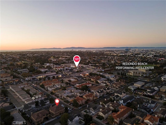 view of aerial view at dusk