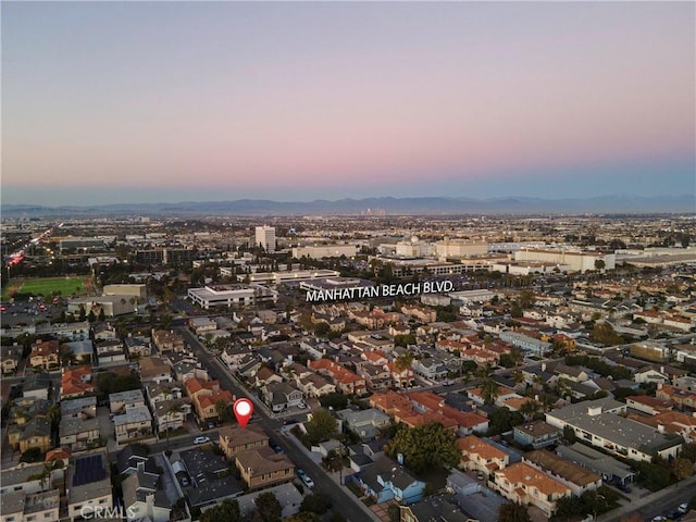 view of aerial view at dusk