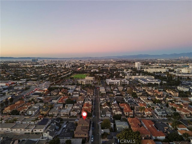 view of aerial view at dusk