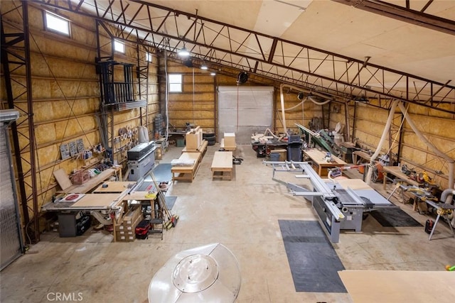 interior space featuring a workshop area