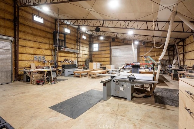 garage featuring a workshop area