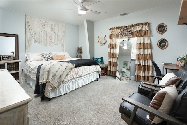 bedroom featuring carpet flooring and ceiling fan