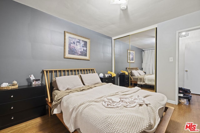 bedroom featuring hardwood / wood-style flooring and a closet