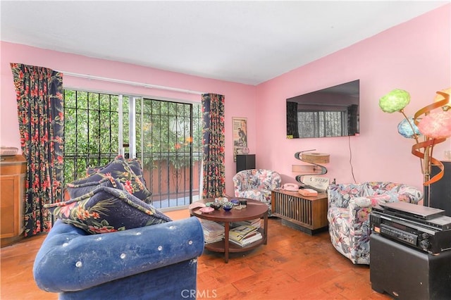 living room with hardwood / wood-style flooring