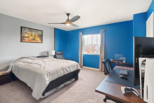 bedroom with carpet flooring and ceiling fan