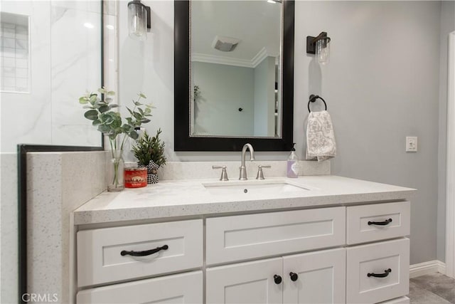 bathroom featuring vanity and crown molding