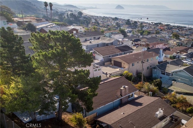 bird's eye view featuring a water and mountain view