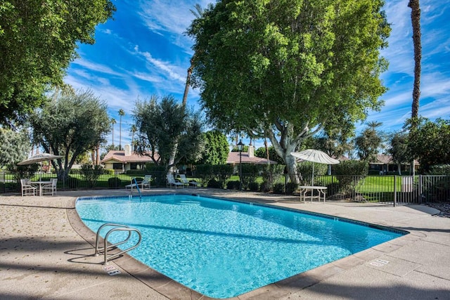 view of swimming pool featuring a patio area