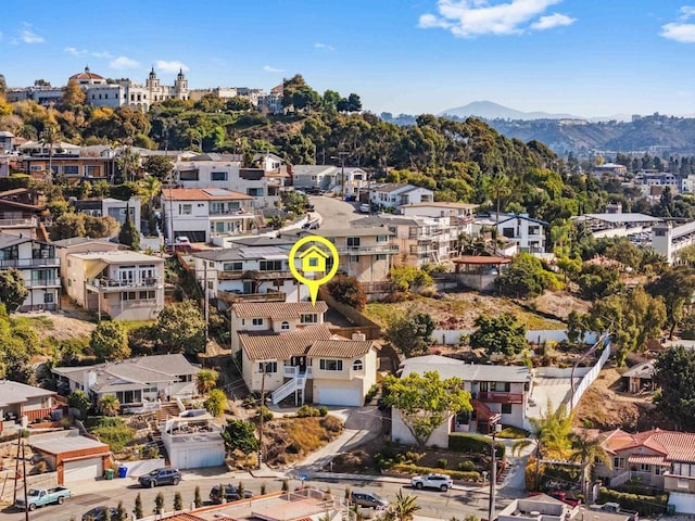 bird's eye view with a mountain view