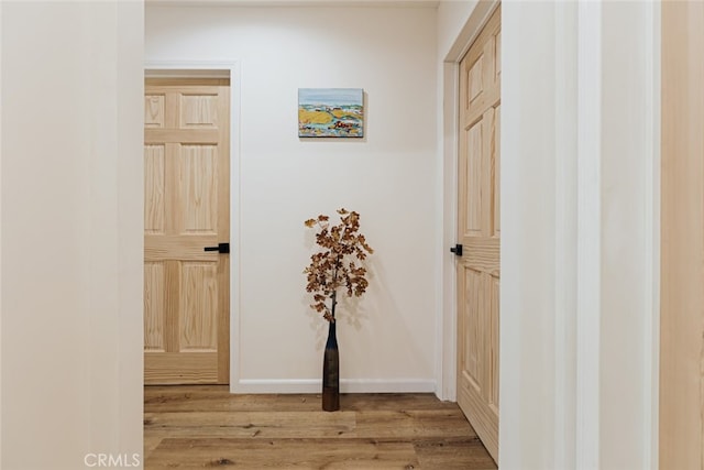 corridor with light wood-type flooring