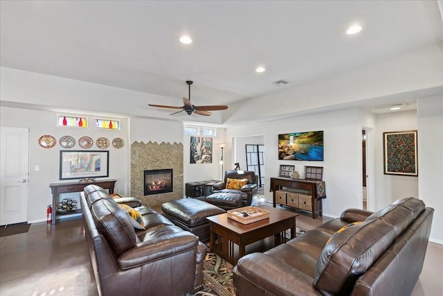 living room featuring ceiling fan