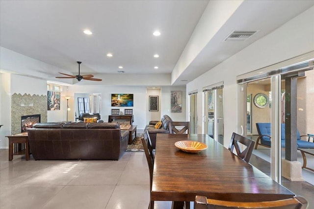 dining space with ceiling fan