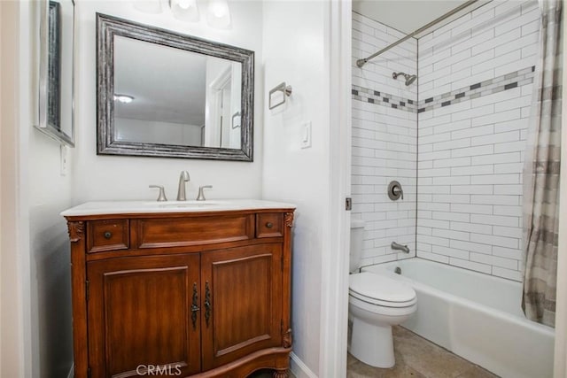 full bathroom with tile patterned flooring, vanity, shower / bath combination with curtain, and toilet