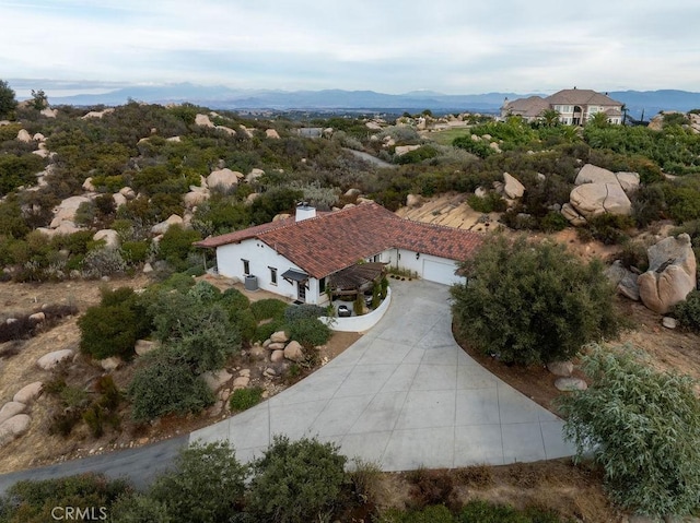 drone / aerial view with a mountain view