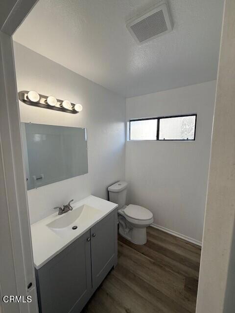 bathroom featuring vanity, toilet, and wood-type flooring