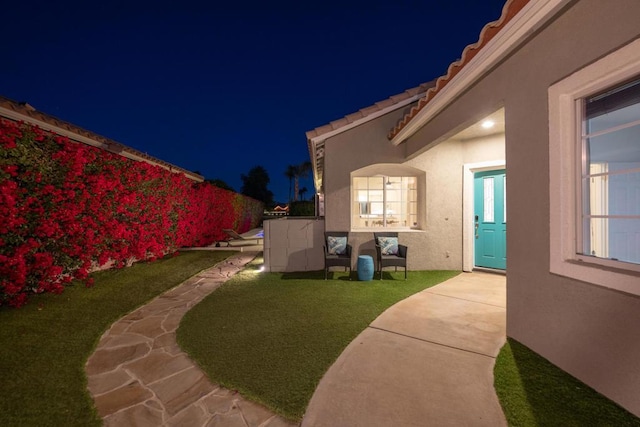 view of yard at night