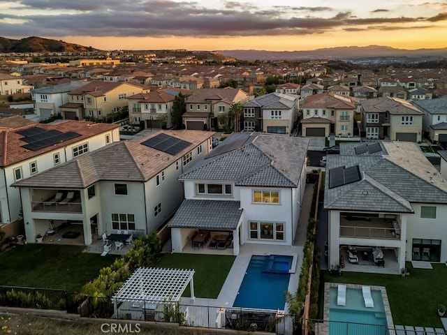 view of aerial view at dusk