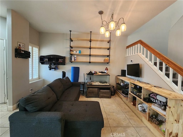 912 N Turner Ave Unit 58, Ontario, CA 91764 - living room with an inviting chandelier, light tile patterned flooring, and stairway
