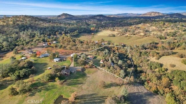 birds eye view of property with a mountain view