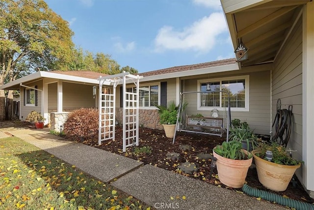 exterior space with a pergola