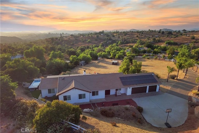 view of aerial view at dusk