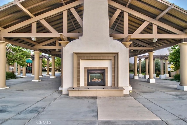 view of community featuring a gazebo and a patio area