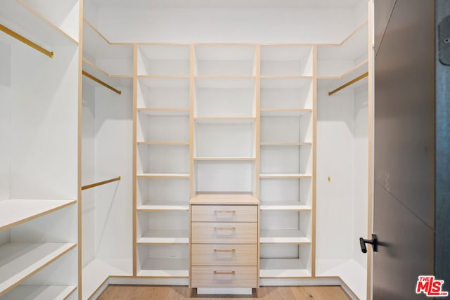 spacious closet with light hardwood / wood-style flooring