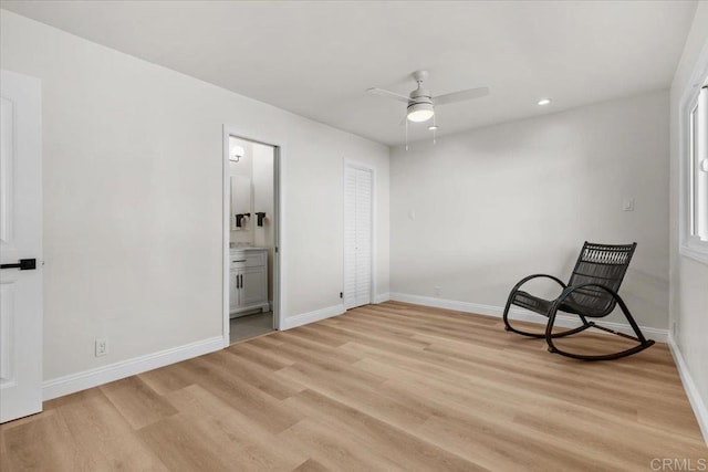 unfurnished room with light hardwood / wood-style flooring and ceiling fan