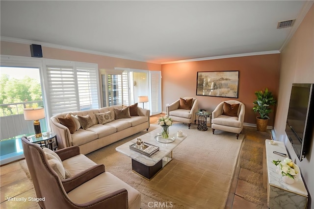 5362 Algarrobo Unit 2O, Laguna Woods, CA 92637 - living room with crown molding