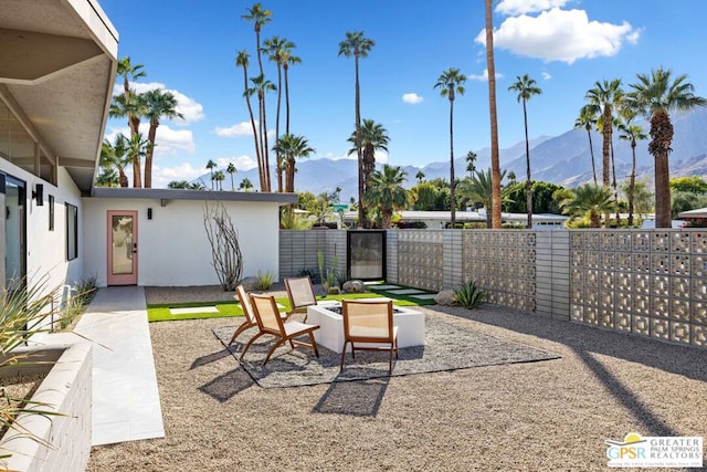 view of patio featuring a mountain view