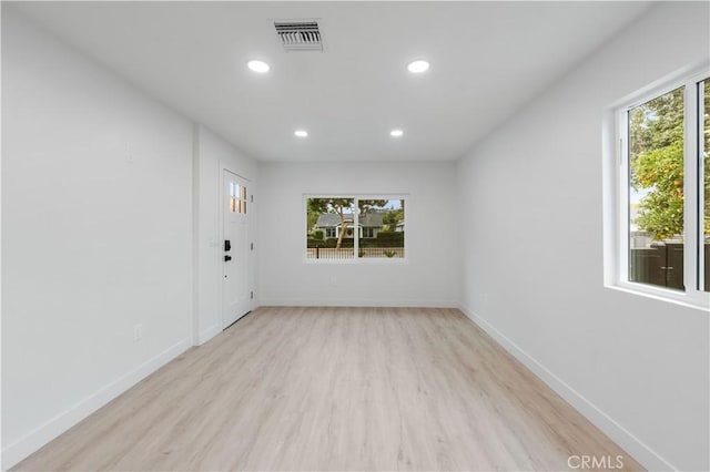 spare room with light hardwood / wood-style flooring and plenty of natural light