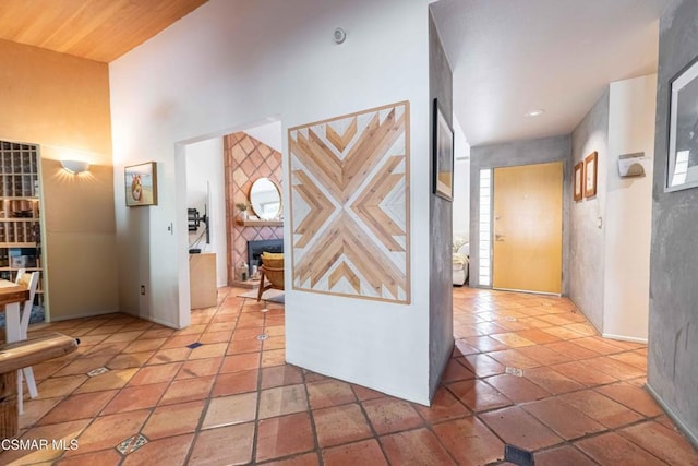 corridor with wood ceiling