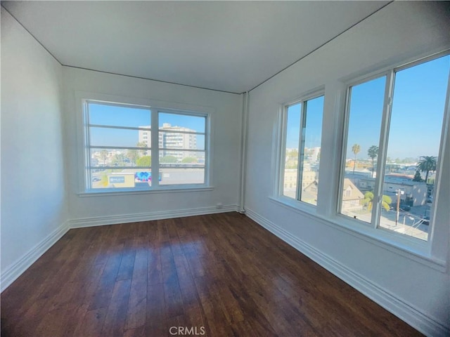 spare room featuring dark hardwood / wood-style flooring and a wealth of natural light